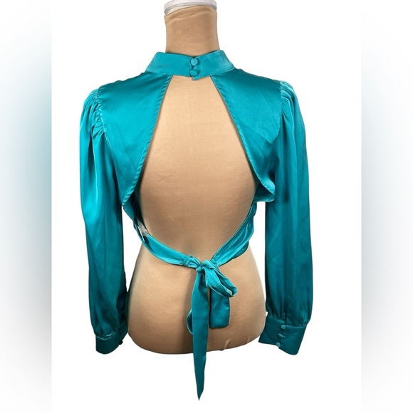 Adelyn Rae Blue Crop Blouse with Mandarin Collar NWT Medium‎ - Picture 2 of 5